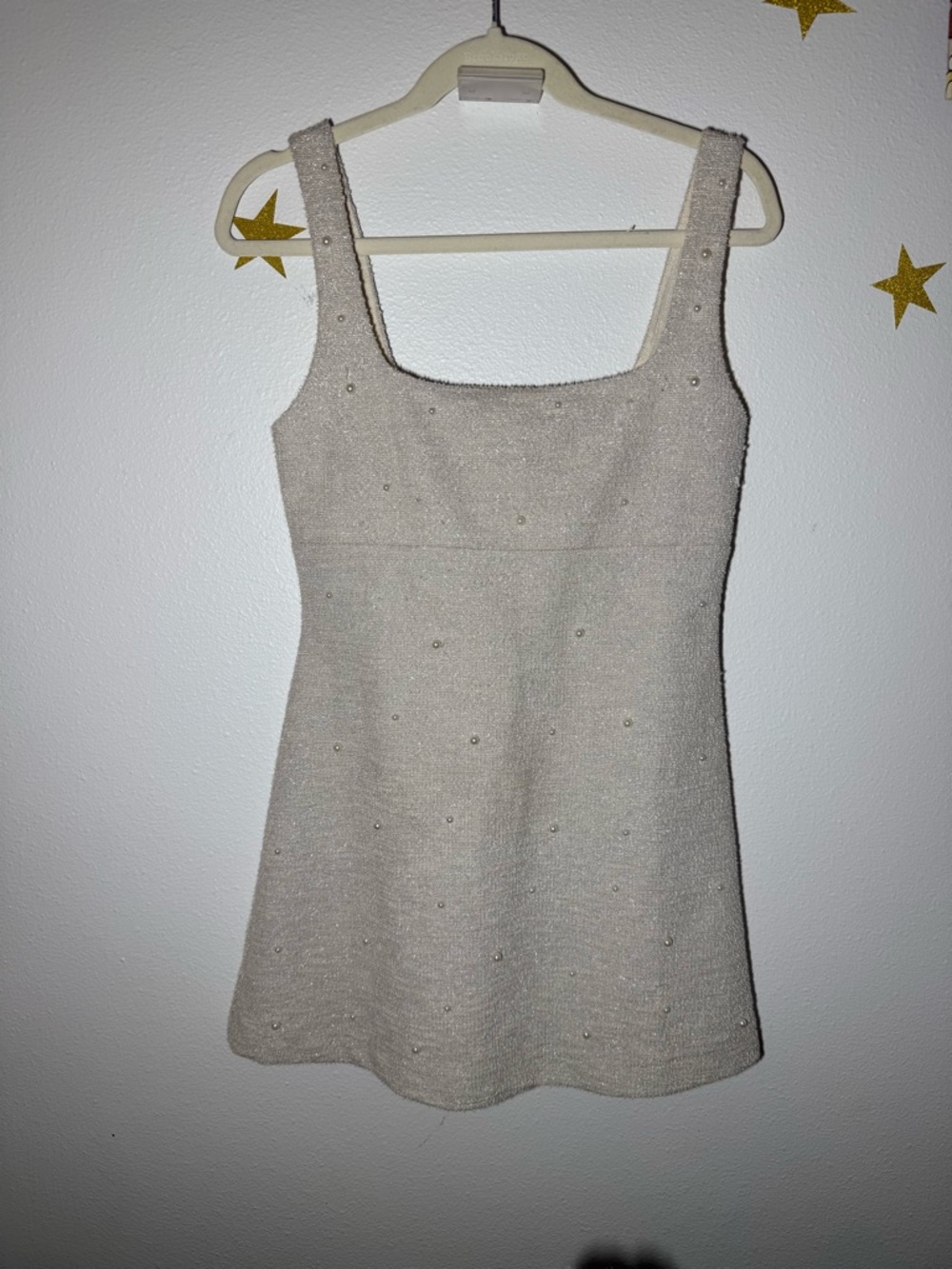 H&M Beige Mini Dress with Embellished Pearls